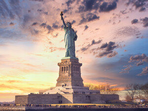 Statue of liberty at sunset  in liberty island,New York,USA